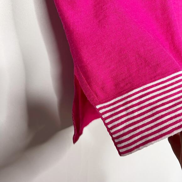 Vince Womens Small S Pink White Striped Hem V Neck Short Sleeve Knit Top Cotton - Picture 5 of 11